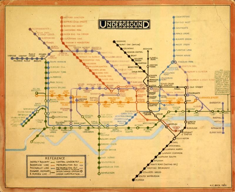 Harry Beck’s London Undergound Map concept. Image credit: London Transport Museum