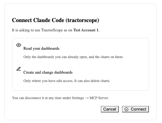 The MCP sign-in and scope consent screen