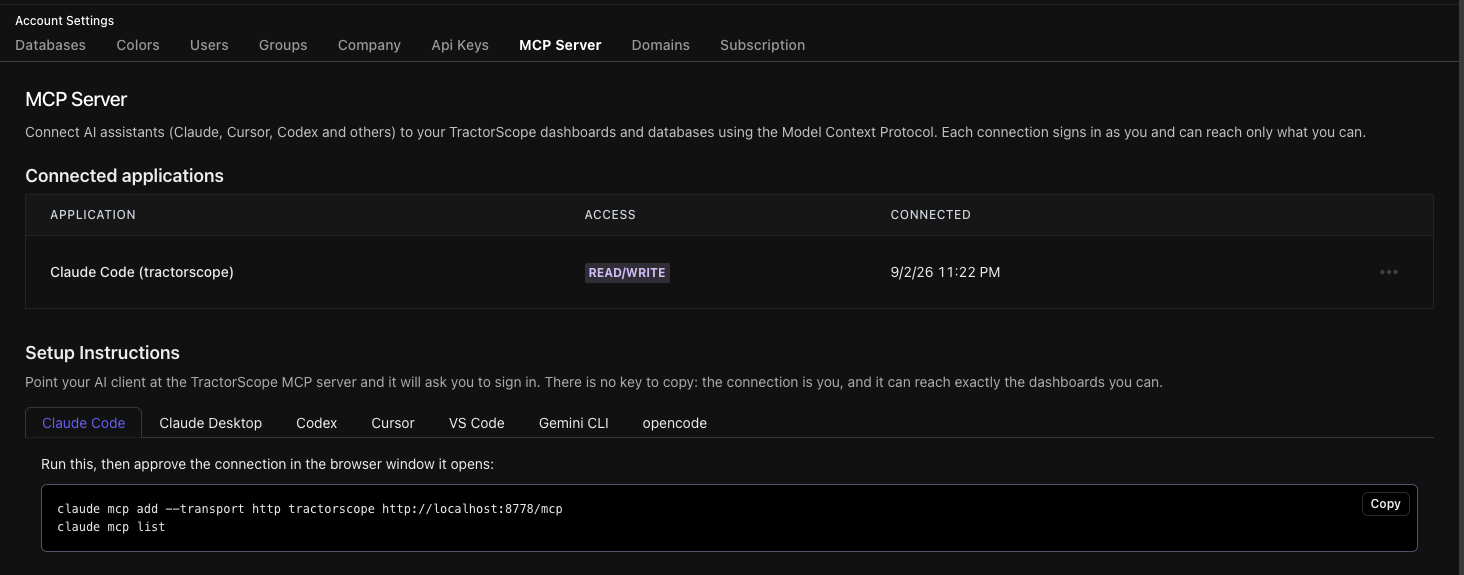 The MCP Server settings page
