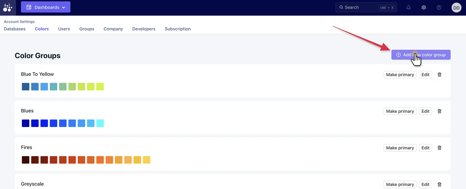 Tractorscope account color settings with add new color group option