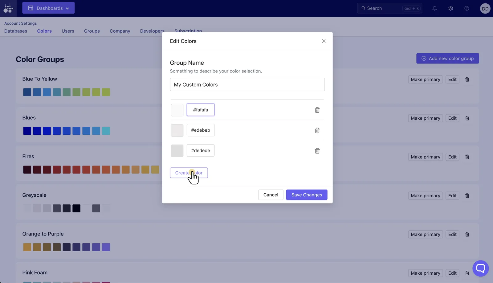 Create new color control in a Tractorscope chart color group
