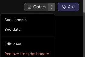 Menu on a Tractorscope View pill with options to see schema, see data, edit the view, or remove it
