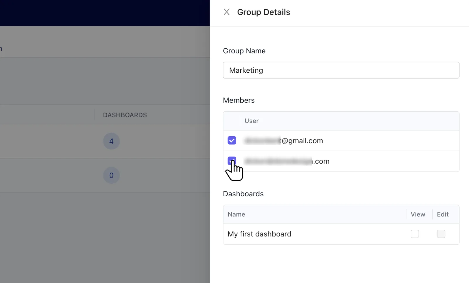 Manage group details in Tractorscope with users selected for group membership